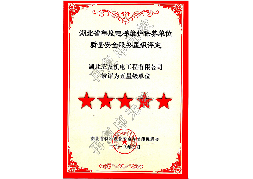 芝友机电-湖北省五星维保单位2018年